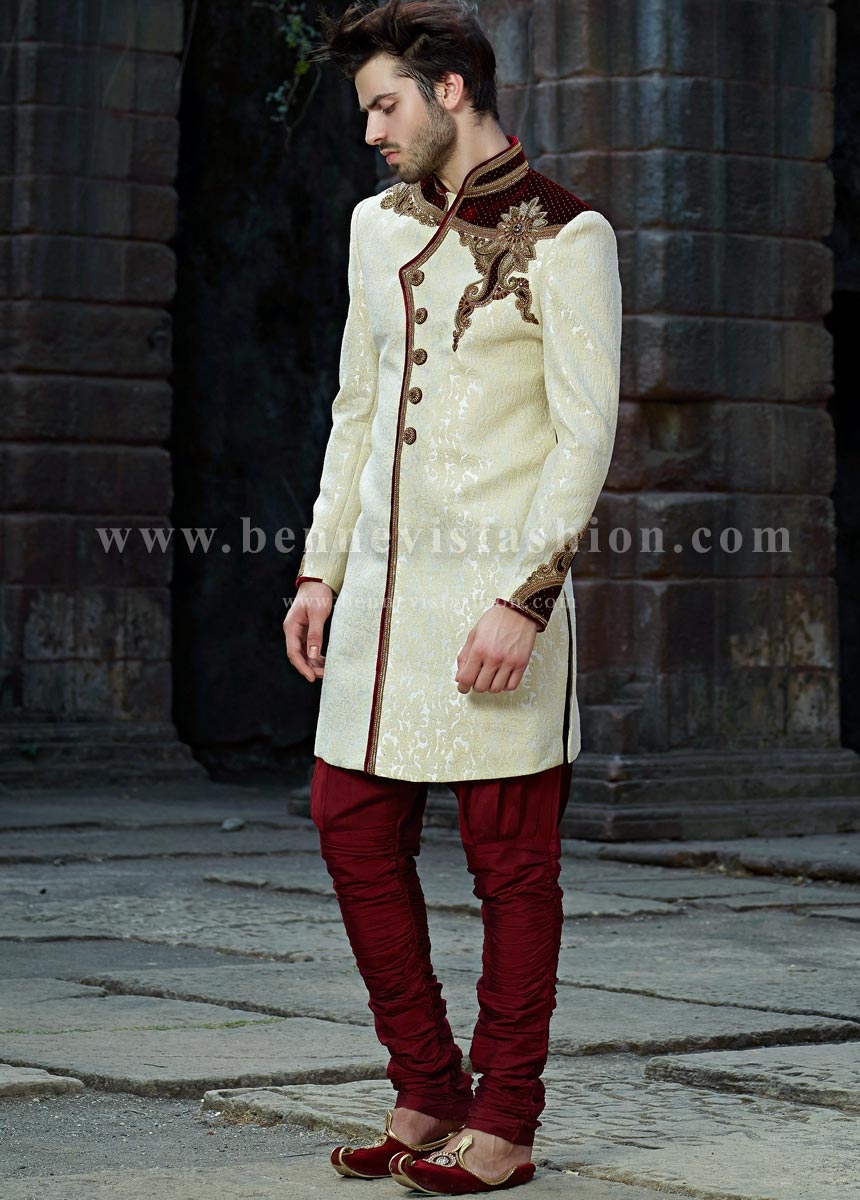 Offwhite Designer Indowestern Sherwani | Bennevis Fashion