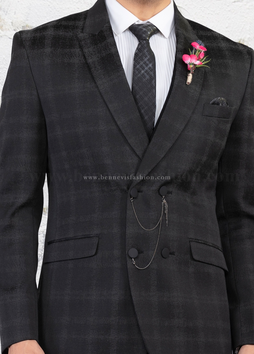 Checkered-style Grey Terry Rayon Suit for Men | Bennevis Fashion