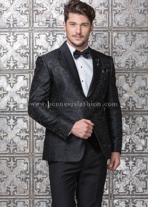 Black Jacquard Designer Mens Suit | Bennevis Fashion