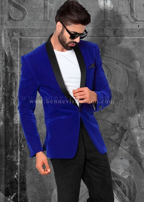 Royal Blue Velvet Mens Blazer Bennevis Fashion 0748