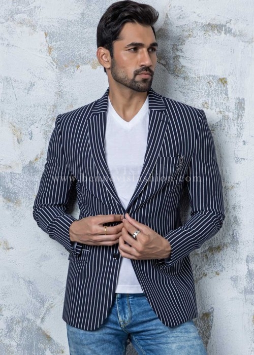 Blue Striped Stylish Mens Blazer | Bennevis Fashion