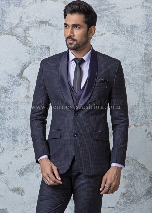 Purple Terry Rayon Checkered Mens Suit | Bennevis Fashion