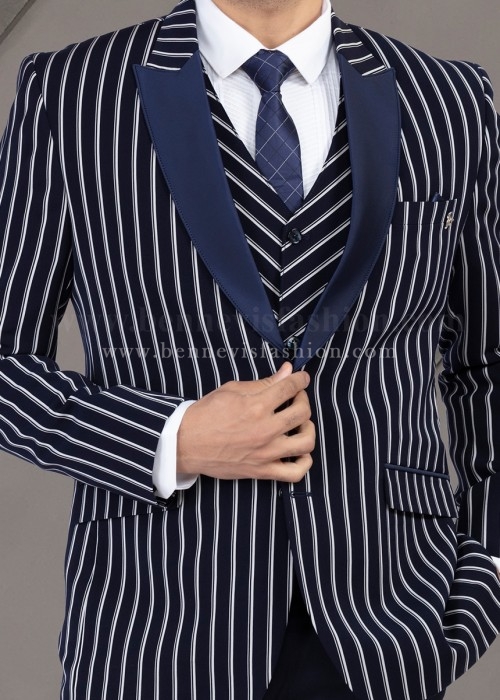 Blue Striped Fancy Mens Suit | Bennevis Fashion